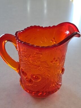 Vintage Fenton Ruby Red Wreathed Cherry 5" Tall Creamer Cranberry Glass